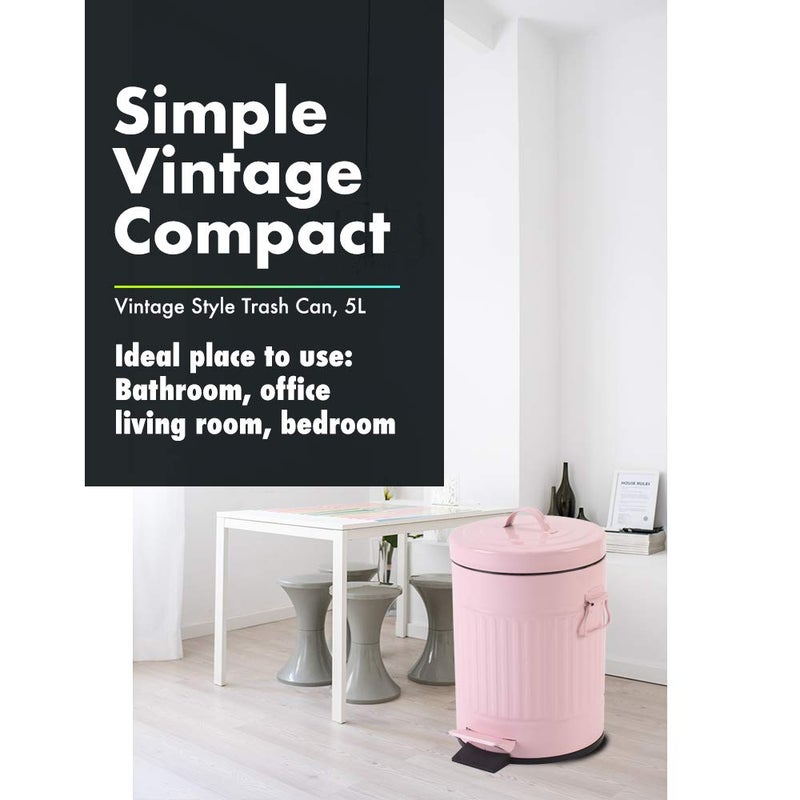 mingol Bathroom Trash Can with Lid, Small Trash Can Wastebasket for Home Bedroom with Lid, Round Waste Bin Soft Close, Retro Vintage Garbage Metal Cans for Office, 5 Liter / 1.3 Gallon, Glossy Pink - Image 3